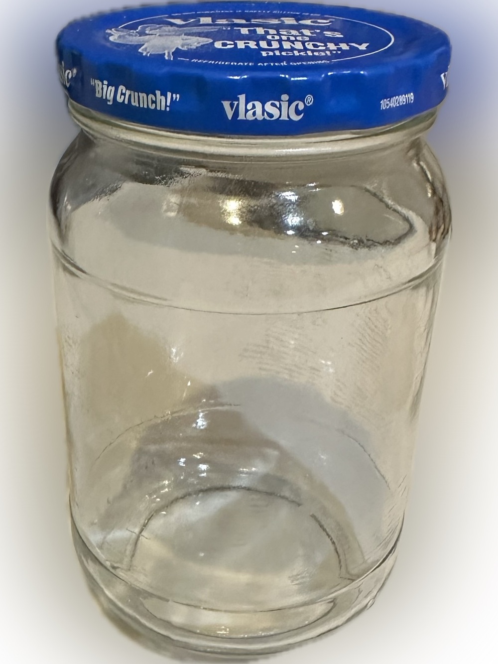 VLASIC GLASS PICKLE JAR JARS 16OZ STORAGE DECOR CLEAR BLUE EMPTY METAL LID 5”